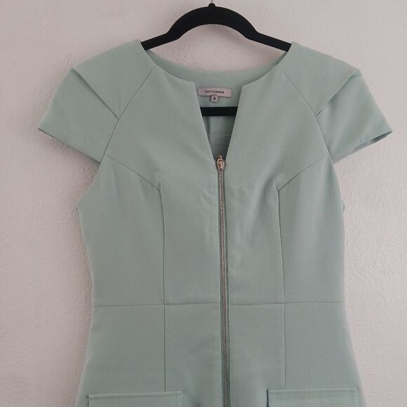 September shirt sleeve zipper down aqua green dress size S - Picture 2 of 6